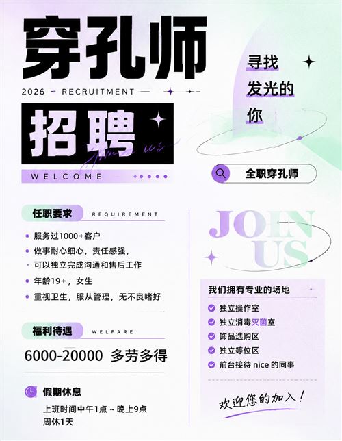 深圳招聘熟手女穿孔师